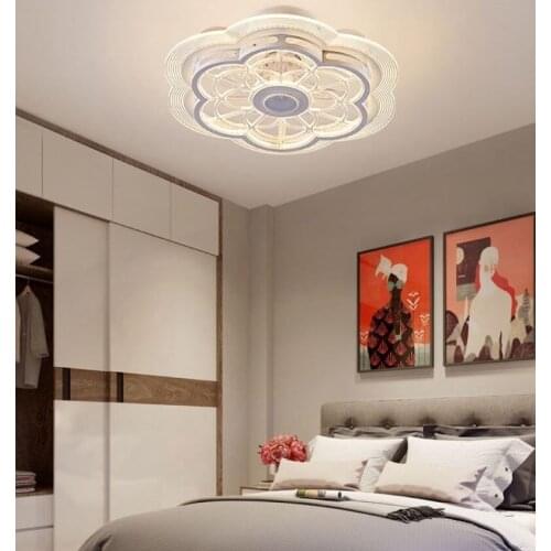 Ceiling Fan Lamp Bedroom Dining Room Household Invisible Lamp Bedroom Decor Celing Fan with Light Acrylic Leaf Led Ceiling Fan