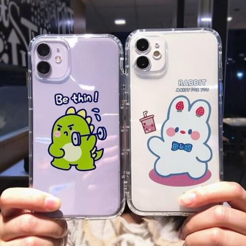 Cute Rabbit Dinosaur Clear Phone Case For iPhone 12 Pro MAX 11 XS X 7 XR SE2020 8 6 Plus Animal Pattern Shockproof Cover Fundas