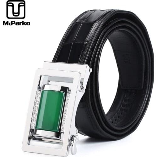 McParko Crocodile Belts Genuine Leather Belt Men Automatic Buckle Luxury Agate Stone Design Waist Belt Straps Elegant Male Gift