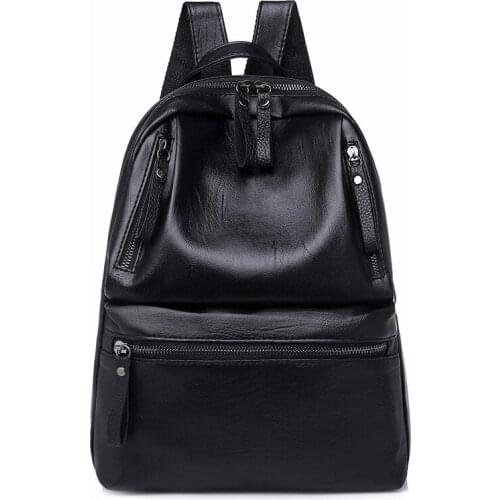 PU Leather Womens Backpacks Large Capacity Bag for Teenager Girls Fashion Solid Backpack Female Black Rucksacks Female Backpack