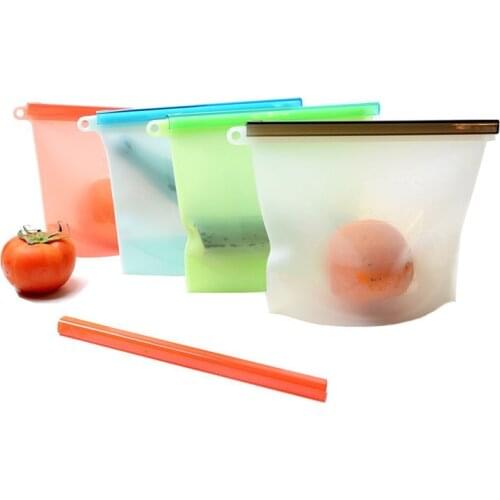 Silicone Food Bag Fresh Sealed Bags Reusable Preservation Bags Airtight Seal Storage Container Fruit Meat Ziplock Kitchen 1000ml