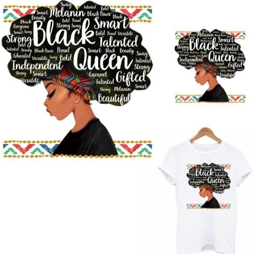 Aries Afican Girl Patches Iron-On Transfer For Clothes DIY Heat Transfer Women T-shirt Hooides Gelitter Thermal Sticker Applique