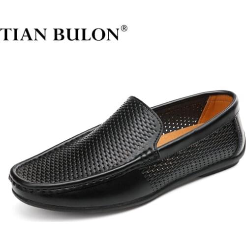 Summer Genuine Leather Men Casual Shoes Luxury Brand Mens Loafers Moccasins Hollow Out Breathable Slip on Mens Driving Shoes