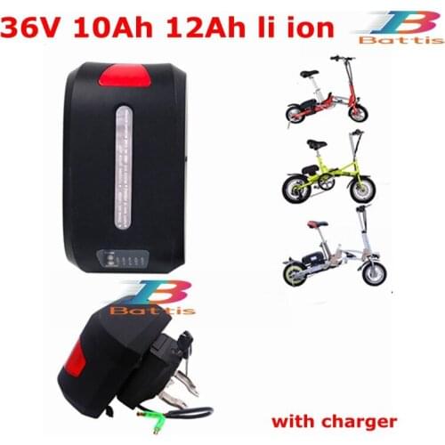 Waterproof 36v 10AH 12AH li ion battery lithium battery 18650 BMS 10s for 350W frame ebike bicycle bike scooter + 2A charger