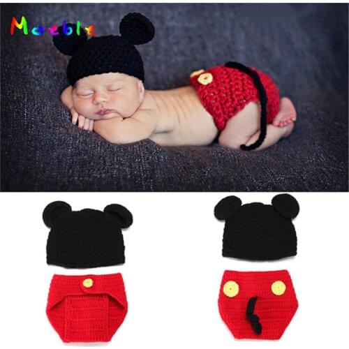 Crochet Baby Boy Mickey Costume Knitted Newborn Baby Cartoon Outfits Baby Crochet Hat Beanie Infant Christmas Costume MZS-14015