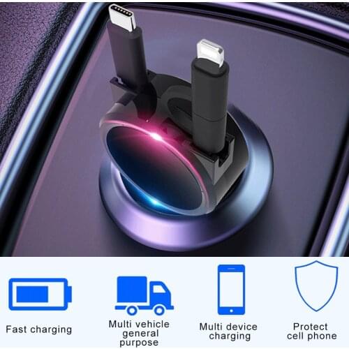 USB Charger Phone Accessories Fast Charging Portable Car Charging Adapter Retractable Micro-USB Lightning Type-C Charging Cable