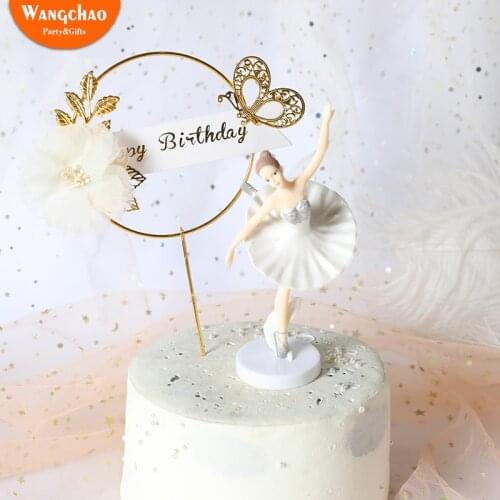 Iron Garland Butterfly Flower Happy Birthday Cake Topper Royal Princess Theme Wedding Cake Decoration Kids Favors Party Supplies