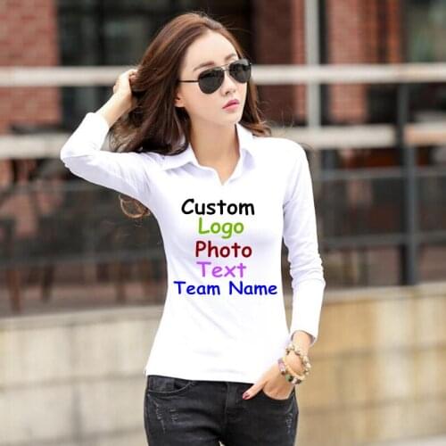 Boutique Womens Fashion Autumn New Korean Slim Lapel Large Size Stretch Cotton Long Sleeve T-Shirt Custom LOGO