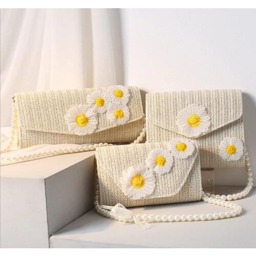 New small daisy straw braided beam set girl one shoulder messenger bag Handbags Women Luxury Evening Bags Crystal Clutch Party