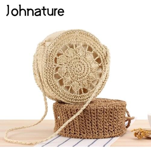 Johnature Handmade Woven Summer Holiday Beach Crossbody Bag 2021 New Bohemian Hollow Out Leisure Women Shoulder Bags