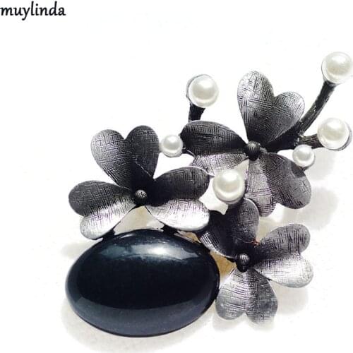 Muylinda Retro Resin Stone Flower Brooch For Women Vintage Metal Big Sweater Clothes Brooches And Pin Accessories