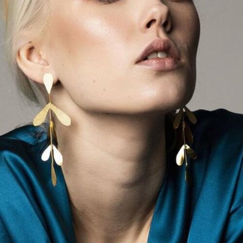 Nature Inspired Branch Long Leaf Earring Womens Leaves Bridesmaids Gift Dangle Metal Vines Oversize Woodland Jewelry LG43G