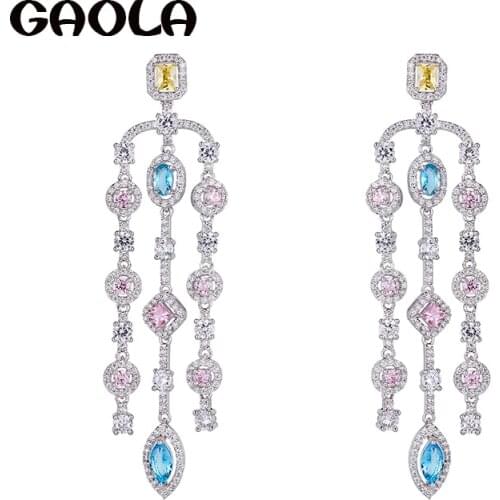 GAOLA Women Long Luxury Shiny Pave Micro Pave Setting Cubic Zirconia Earrings Geometric Dangle Earring
