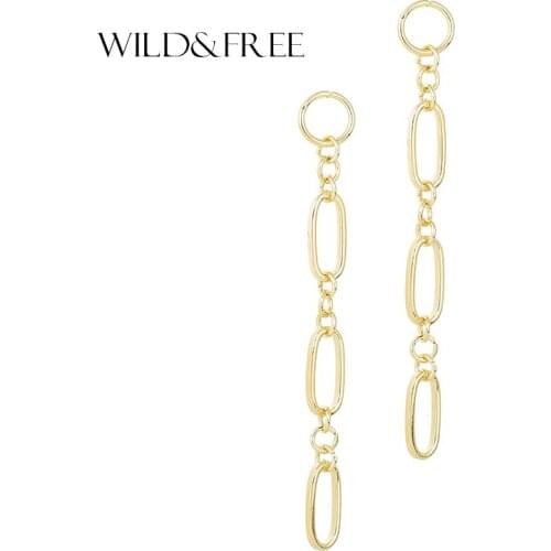 Wild&Free Trending Gold Color Long Drop Earrings Punk Copper Big Link Chain Dangle Earring For Women Party Anniversary Gift