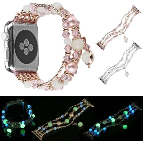 Women Jewelry Strap for Apple Watch Series 1 2 3 4 Agate Gemstone Luminous Wrist Band for iWatch 38mm 42mm 40mm 44mm Bracelet