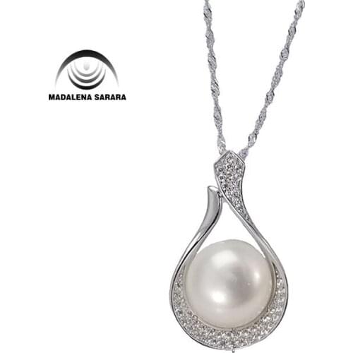 MADALENA SARARA 10-11mm AAA Freshwater Pearl Semi Round Simple Style Sterling Silver 925 Chain Necklace AAAA CZ inlaid