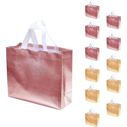 12 Pcs Gift Bags Christmas Shopping Tote Bag Present Bags Glossy Reusable Gift Bags For Party Wedding