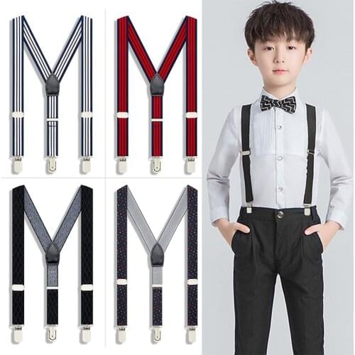2.5*65CM Fashion Adjustable Suspenders for Kids Genuine Leather 3 Clips Brace Baby Casual Party Trousers Strap Children Gift Box