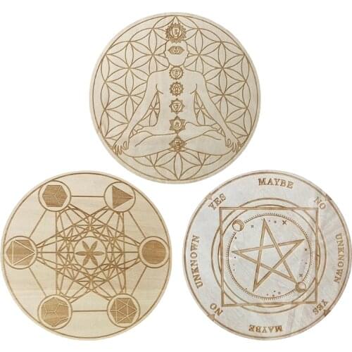 2021 5 Pattern Wood Energy Seven Chakras Astrology Decoration Placemat Coaster Healing Meditation Board Ornaments