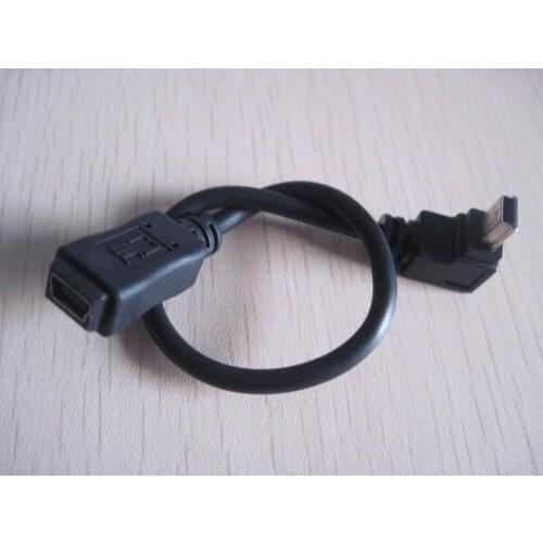 50pcs/lot 90 Degree Down angle mini B male to female data sync charge cable cord wire line for mobile phone tablet psp 25cm #43