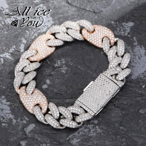 AILLICEONYOU 16MM Miami Lock Clasp Cuban Link Gold Silver Plated Bracelet Iced Out Cubic Zircon Bling Hip Hop Jewelry For Gift