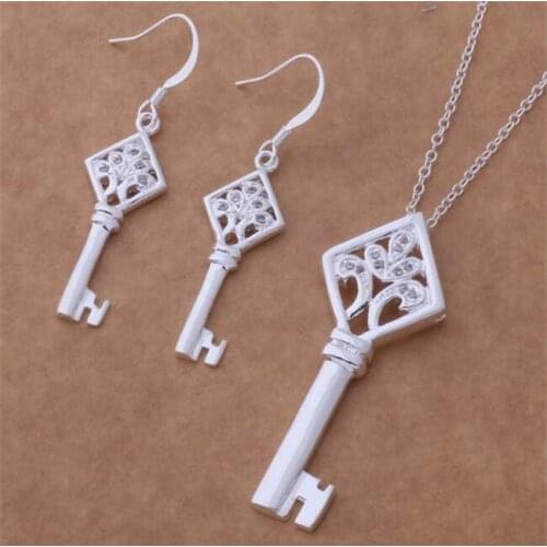 AS340 Hot Sale Silver Plated Color Jewelry Sets For Women Wholesale High Quality Classic Earring 461 + Necklace 157