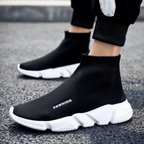 Big Size White High Top Shoes for Women Men Ankle Boots Air Mesh Elastic Socks Sneakers Casual Sports Walkiing Shoes Size 36-45