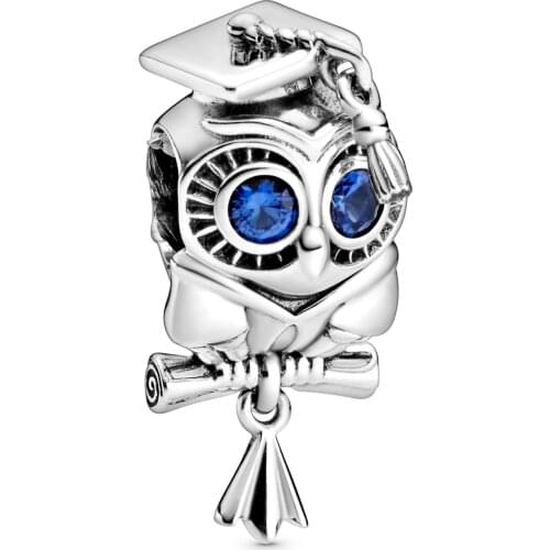 925 Sterling Silver Wise Owl Graduation Charm Beads Pendant Fit Original Pandora Bracelet Necklace Bangle 925 Fashion Jewelry