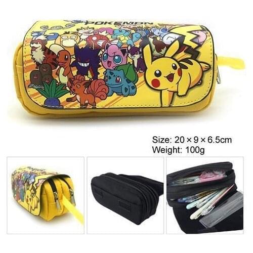 Pokemon Pikachu Pencil Case Double-layer Large-capacity Childrens Pencil Bag Cartoon School Supplies Pu Waterproof Stationery