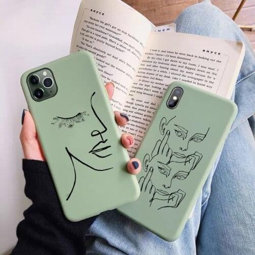 Abstract Art Lines Candy green TPU Phone Case For iPhone 11Pro Max XR XS MAX 6S 7 8 Plus Lover Face soft Cover for iphone 12pro