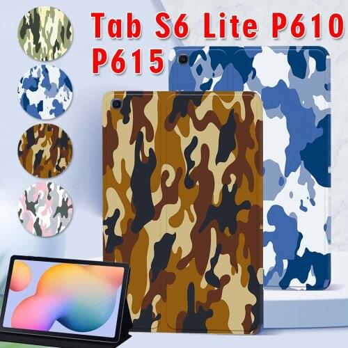 For Samsung Galaxy Tab S6 Lite P615 /P610 10.4 Inch Camouflage Pattern Series Tablet Stand Cover Case + Free Stylus