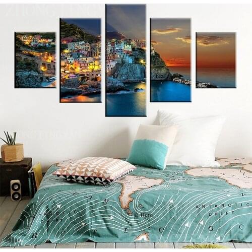 Canvas Coastal Cities Posters Paintings Wall Art Prints Modular 5 Panel Pictures Home Decoration For Living Room Framework
