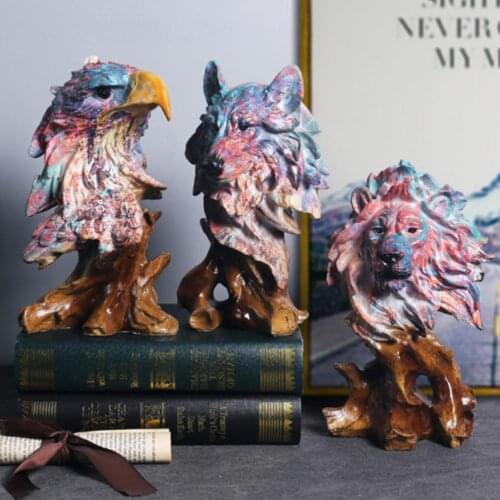 Oil Painting Lion Statue Animal Sculpture Handcraft Decor Living Room Office Horse Wolf Eagle Decoration Desktop Ornaments