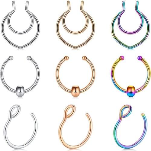 Fake Septum Rings Faux Septum Piercing Jewelry Fake Septum Nose Rings Double Hoop Clip On Horseshoe Bull Nose Ring Hoop