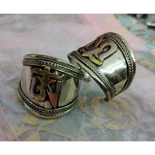 10pcs Retro Style Rings Tibet Silver Mystery Amitabha Character Nepal Ring copper Adjustable Open Unisex chram