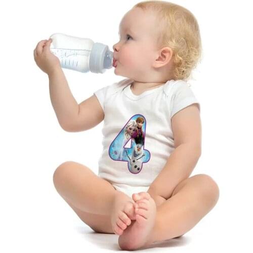 Baby Girl Jumpsuit Number 4 Frozen Princess Body Suit 2021 Summer Toddler Boys Romper Cartoon Newborn Outfits Infant Clothes