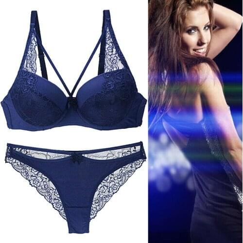 Push Up Bra Briefs Panties Blue Sexy Women Bras Set Lace Bra and Panty Set Bra and Thong Intimates Sets A B C D DD E