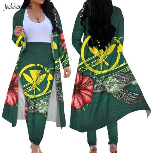 Jackherelook Hawaiian Hibiscus Turtle Floral Womens 2 Piece Long Sleeved Cardigan Casaual Bodycon High Waist Leggings Pants Set