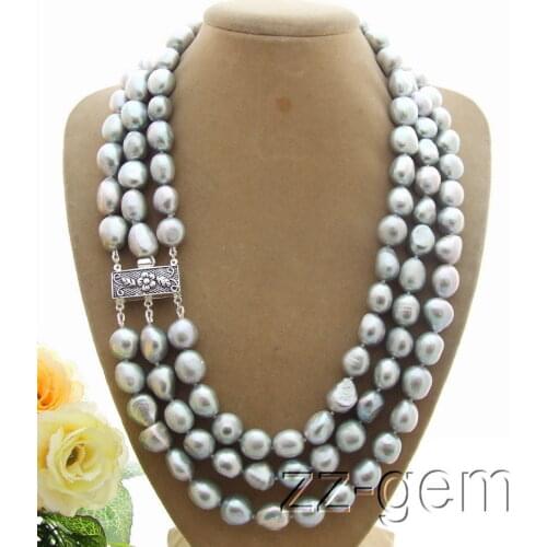 Beautiful 9-10MM Grey Baroque Pearl Necklace 19