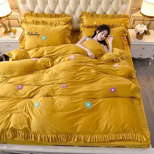 Four-piece ginger coral velvet soft warm household duvet cover