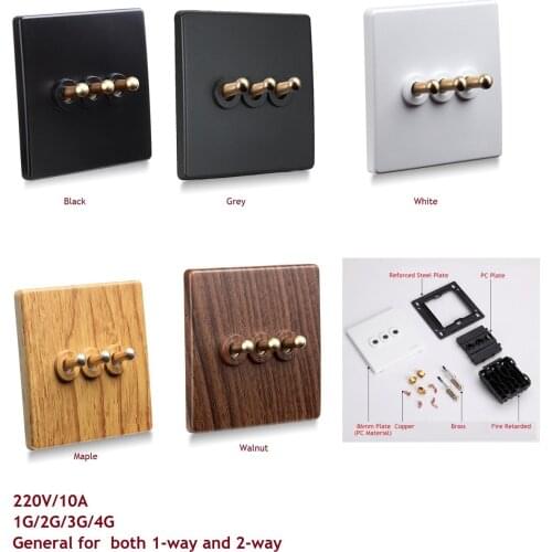PC Panel Wall Toggle Switch Brass Knob 86MM Type General 1G 2G 3G 4G Black Grey White Walnut Maple Retro Vintage