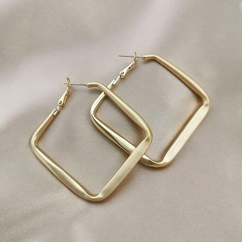 2021 New S925 Silver Needle Square Matte Earrings Female Gold Exquisite Large Ear Pendant Prom Student Party Accessories