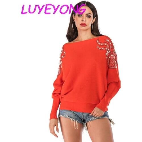 Solid Orange Pearl Women Casual Winter Sweater 2020 Lady Batwing-sleeve O Neck Fashion Hipster Sweaters Outdoor Warm Pullover