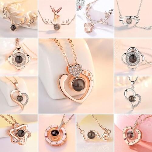 New Rose Gold Silver Color 100 Language I love You Necklace Memory Projection Pendant Wedding Letter Necklace Gift Dropshipping