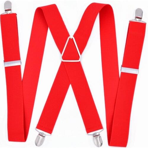 Large Size Suspenders big Men Adjustable Elastic X Back Pants Women Suspender for Trousers 55 Inch Clips on Red