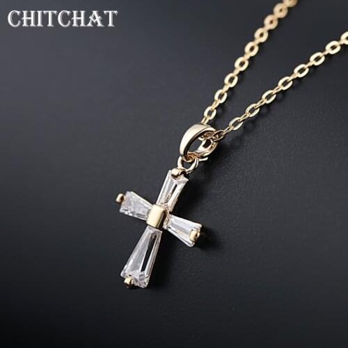 Cross Crystal Pendant Necklace Cubic Zirconia Choker Bijoux Jewelry For Lucky Female Ladies Lover Gifts