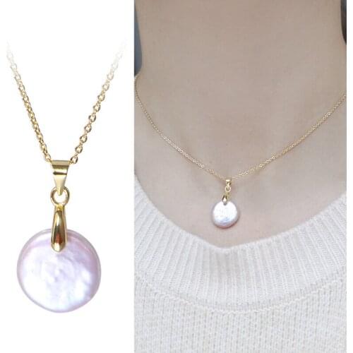 Gold Plated Real Freshwater Baroque Button Pearl Pendant with 45cm Long Necklace Chain Jewelry Nice Party Wedding Gift 10pcs/lot