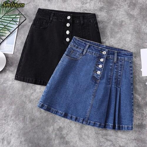 Smlinan 2021 Summer Denim Pleated Skirt Women Plus Size 5xl High Waisted A Line Petticoat Skirts Casual Vintage Tennis Jen Skirt