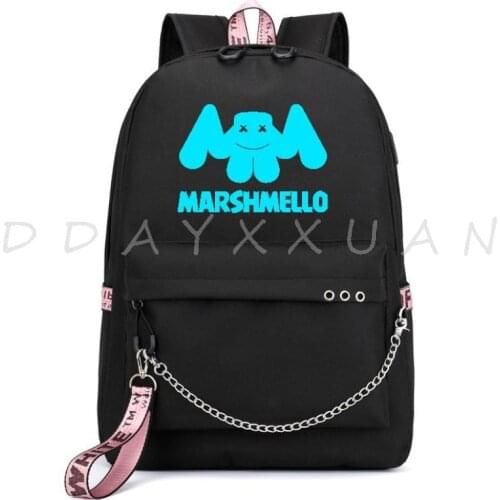 DJ Marshmello Luminous USB Laptop Backpacks 2020 American Mystery DJ School Bag for Boys and Girls Teenagers Childrens Bookbag