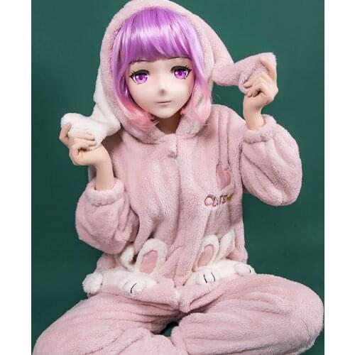 Type G)Customize ManiaJuns Crossdress Full Head Flesh Color Latex Hood Anime Face Resin Kigurumi Mask Male To Female Doll Mask